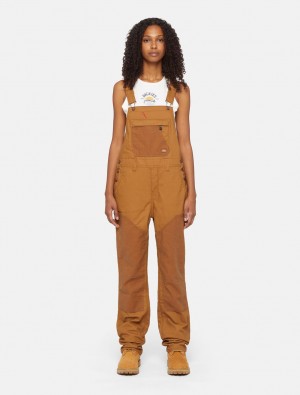 Overalls γυναικεια Dickies Coated Canvas Double Front Bib καφε | 462850010