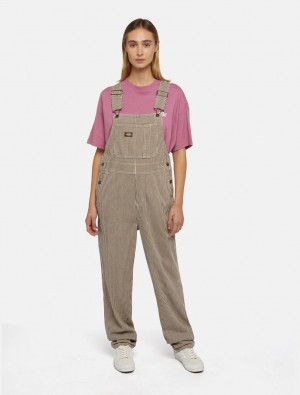 Overalls γυναικεια Dickies Denim Classic Hickory Stripe Bib καφε | 393582811