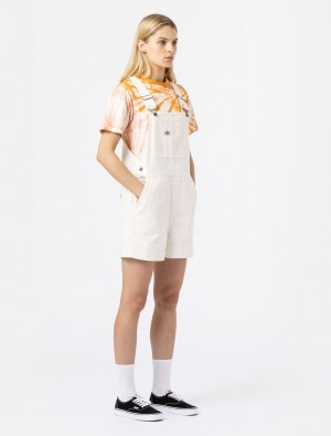 Overalls γυναικεια Dickies Duck Canvas Short Bib ασπρα | 261668065