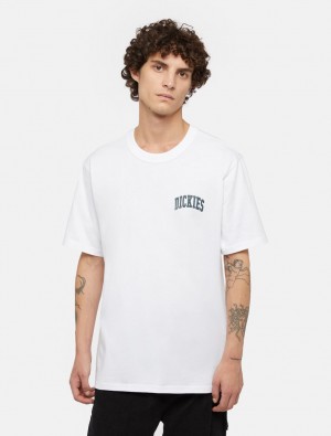 μπλουζακια ανδρικα Dickies Aitkin Chest Logo Short Sleeve ασπρα | 252667086