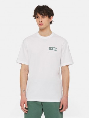 μπλουζακια ανδρικα Dickies Aitkin Chest Logo Short Sleeve ασπρα | 641870567