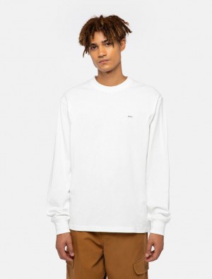 μπλουζακια ανδρικα Dickies Clancy Heavyweight Long-Sleeve ασπρα | 283915570