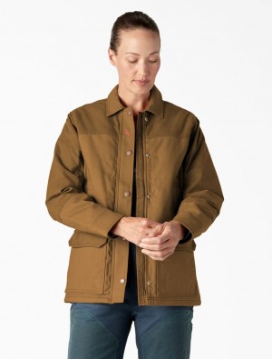 Μπουφαν γυναικεια Dickies Coated Canvas Chore καφε | 523794515