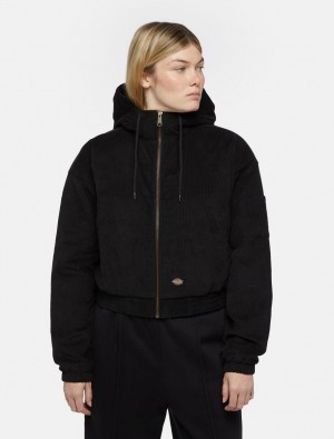 Μπουφαν γυναικεια Dickies Corduroy Hooded μαυρα | 576735893