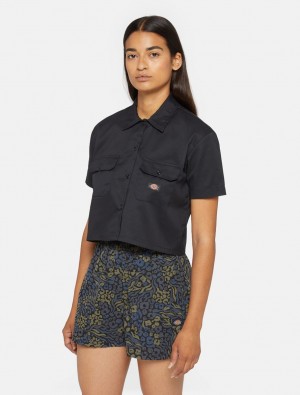 πουκαμισα γυναικεια Dickies Cropped Short Sleeve Work μαυρα | 316679553