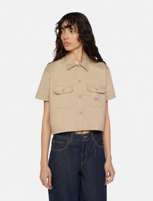 πουκαμισα γυναικεια Dickies Cropped Short Sleeve Work Χακί | 334654541
