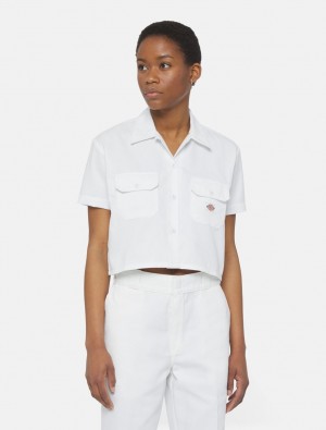 πουκαμισα γυναικεια Dickies Cropped Short Sleeve Work ασπρα | 36455943