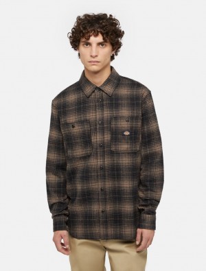 πουκαμισα ανδρικα Dickies Evansville Long Sleeve καφε | 46544530