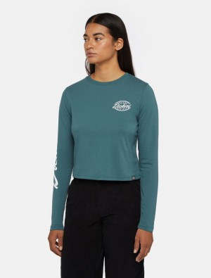μπλουζακια γυναικεια Dickies Globe Long-Sleeve πρασινο | 3095439