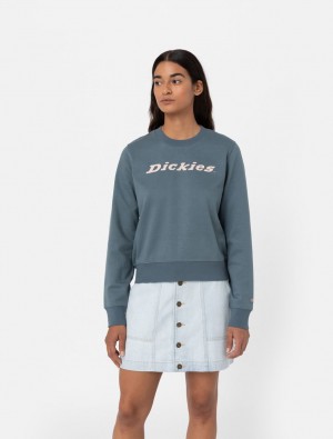 Φούτερ γυναικεια Dickies Heavyweight Wordmark Crew Neck Fleece μπλε | 277540829