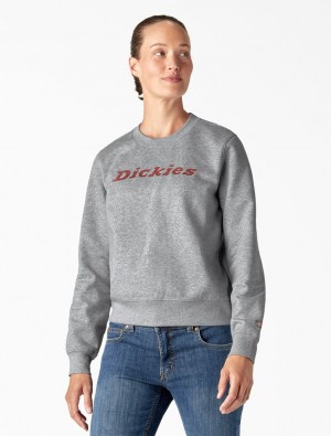 Φούτερ γυναικεια Dickies Heavyweight Wordmark Crew Neck Fleece γκρι | 203162155