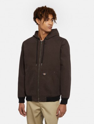 Μπουφαν ανδρικα Dickies Hooded Duck Canvas σοκολάτα | 962650677
