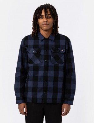 πουκαμισα ανδρικα Dickies Lined Sacramento σκουρο μπλε | 971558179