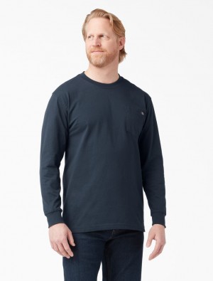 μπλουζακια ανδρικα Dickies Long Sleeve Pocket σκουρο μπλε | 617294776