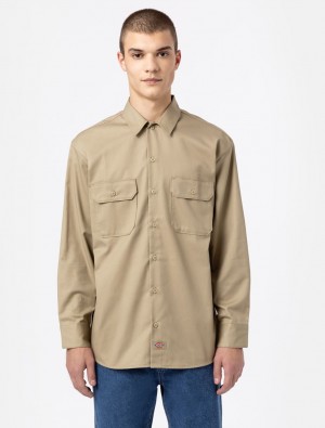 πουκαμισα ανδρικα Dickies Long Sleeve Work Χακί | 973952116