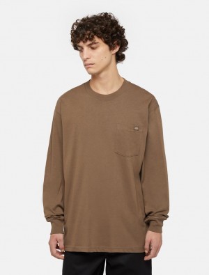 μπλουζακια ανδρικα Dickies Luray Long Sleeve Pocket καφε | 22585259