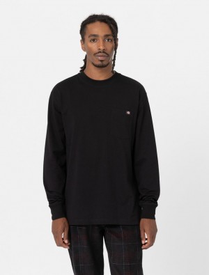 μπλουζακια ανδρικα Dickies Luray Long Sleeve Pocket μαυρα | 36423992
