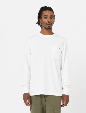 μπλουζακια ανδρικα Dickies Luray Long Sleeve Pocket ασπρα | 52294716