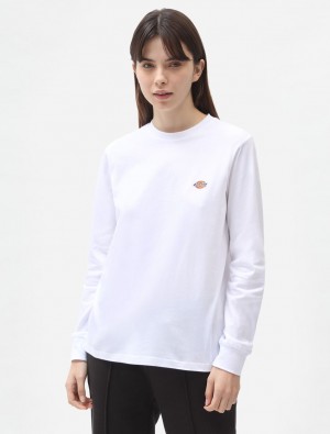 μπλουζακια γυναικεια Dickies Mapleton Long Sleeve ασπρα | 579549412