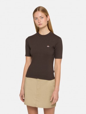 μπλουζακια γυναικεια Dickies Marysville Short Sleeve σοκολάτα | 234810450