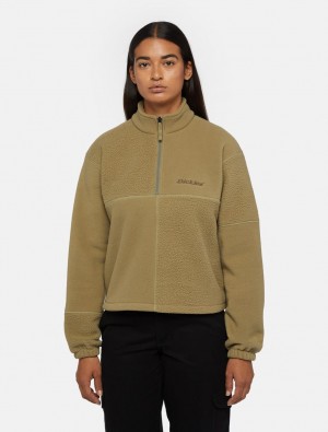 Φούτερ γυναικεια Dickies Pinesdale 1/4 Zip Fleece Ελιά | 285433983