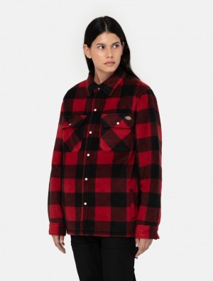 πουκαμισα γυναικεια Dickies Portland Shacket κοκκινα | 20633253