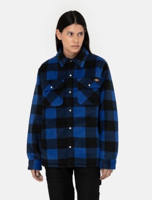 πουκαμισα γυναικεια Dickies Portland Shacket μπλε | 370023091