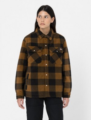 πουκαμισα γυναικεια Dickies Portland Shacket καφε | 589827226