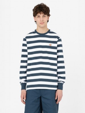 μπλουζακια ανδρικα Dickies Rivergrove Long Sleeve σκουρο μπλε | 690782299