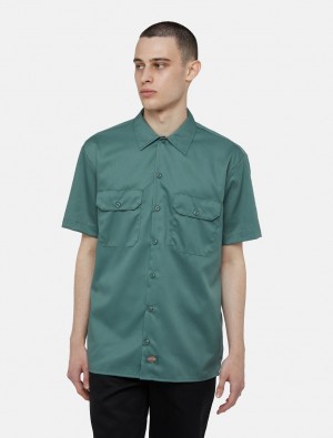πουκαμισα ανδρικα Dickies Short Sleeve Work πρασινο | 168134121