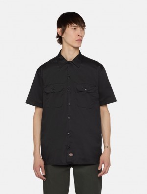 πουκαμισα ανδρικα Dickies Short Sleeve Work μαυρα | 249403239