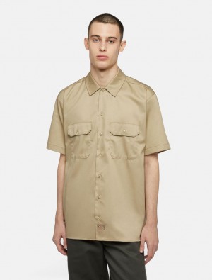 πουκαμισα ανδρικα Dickies Short Sleeve Work Χακί | 355932641