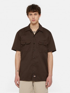 πουκαμισα ανδρικα Dickies Short Sleeve Work σοκολάτα | 376310543