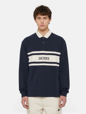 μπλουζακια ανδρικα Dickies Yorktown Long Sleeve Rugby σκουρο μπλε | 408650546