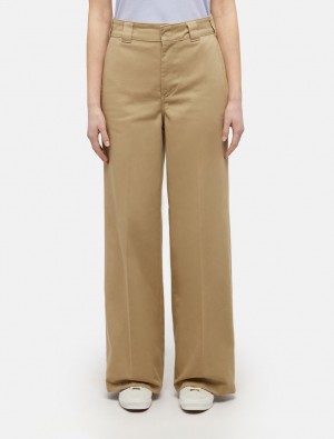παντελόνι εργασίας γυναικεια Dickies Wide Leg Χακί | 186536451