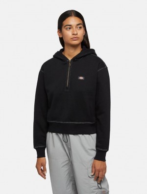 Φουτερ με Κουκουλα γυναικεια Dickies Oakport 1/4 Zip μαυρα | 446069510
