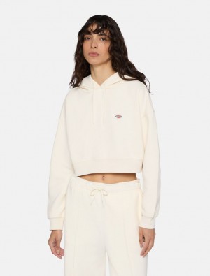 Φουτερ με Κουκουλα γυναικεια Dickies Oakport Cropped ασπρα | 709966654