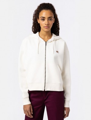 Φουτερ με Κουκουλα γυναικεια Dickies Oakport Zip ασπρα | 771897059
