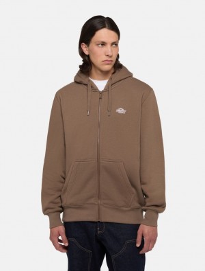 Φουτερ με Κουκουλα ανδρικα Dickies Summerdale Full-Zip καφε | 913521961